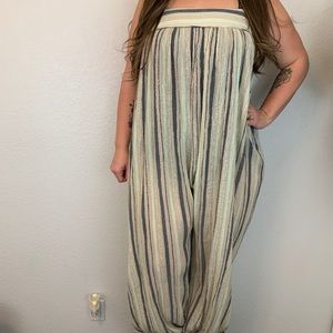 FREE PEOPLE HAREM LUREX JUMPSUIT NWT Large taupe